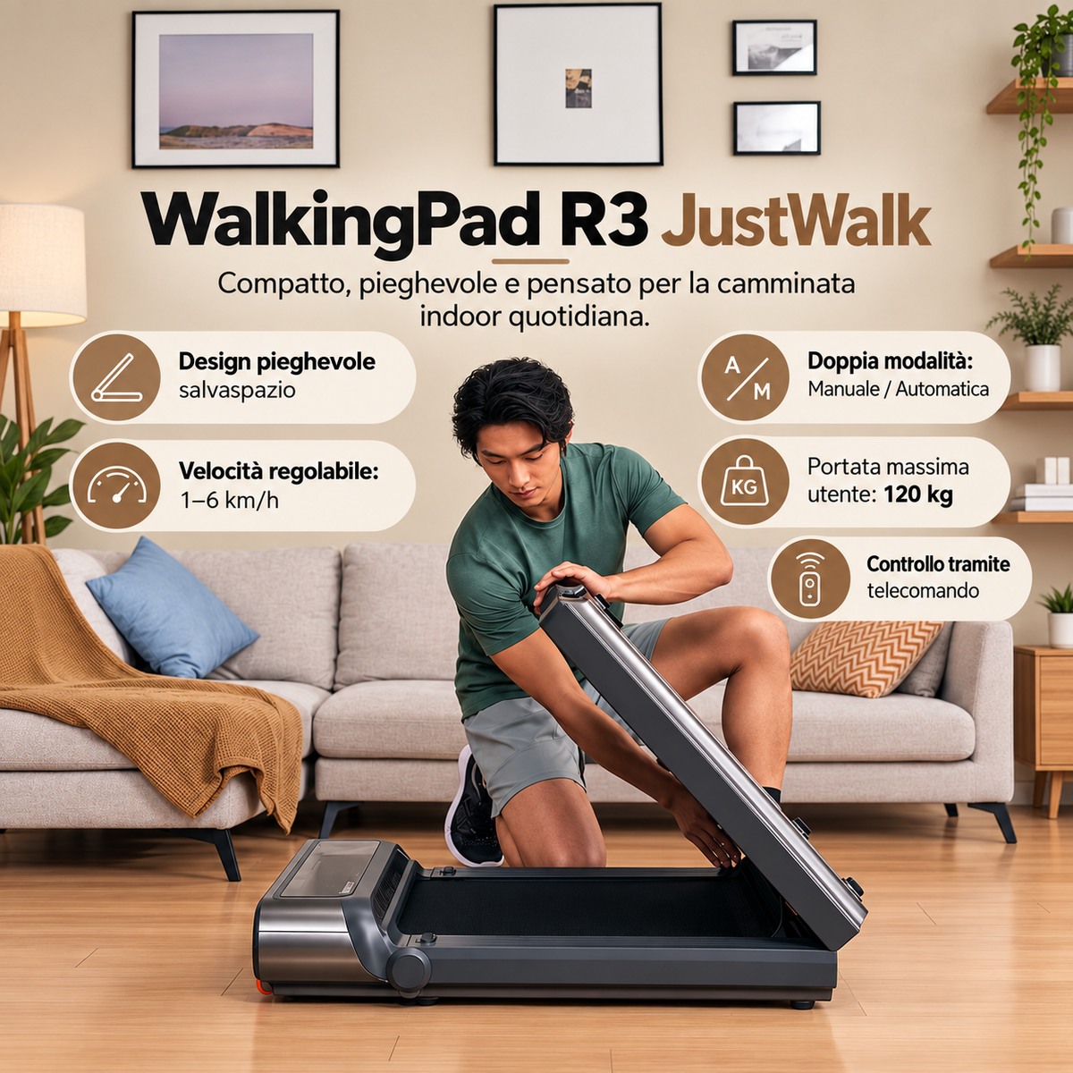 Kingsmith WalkingPad R3 JustWalk – Tapis Roulant Pieghevole Smart fino a 6 km/h