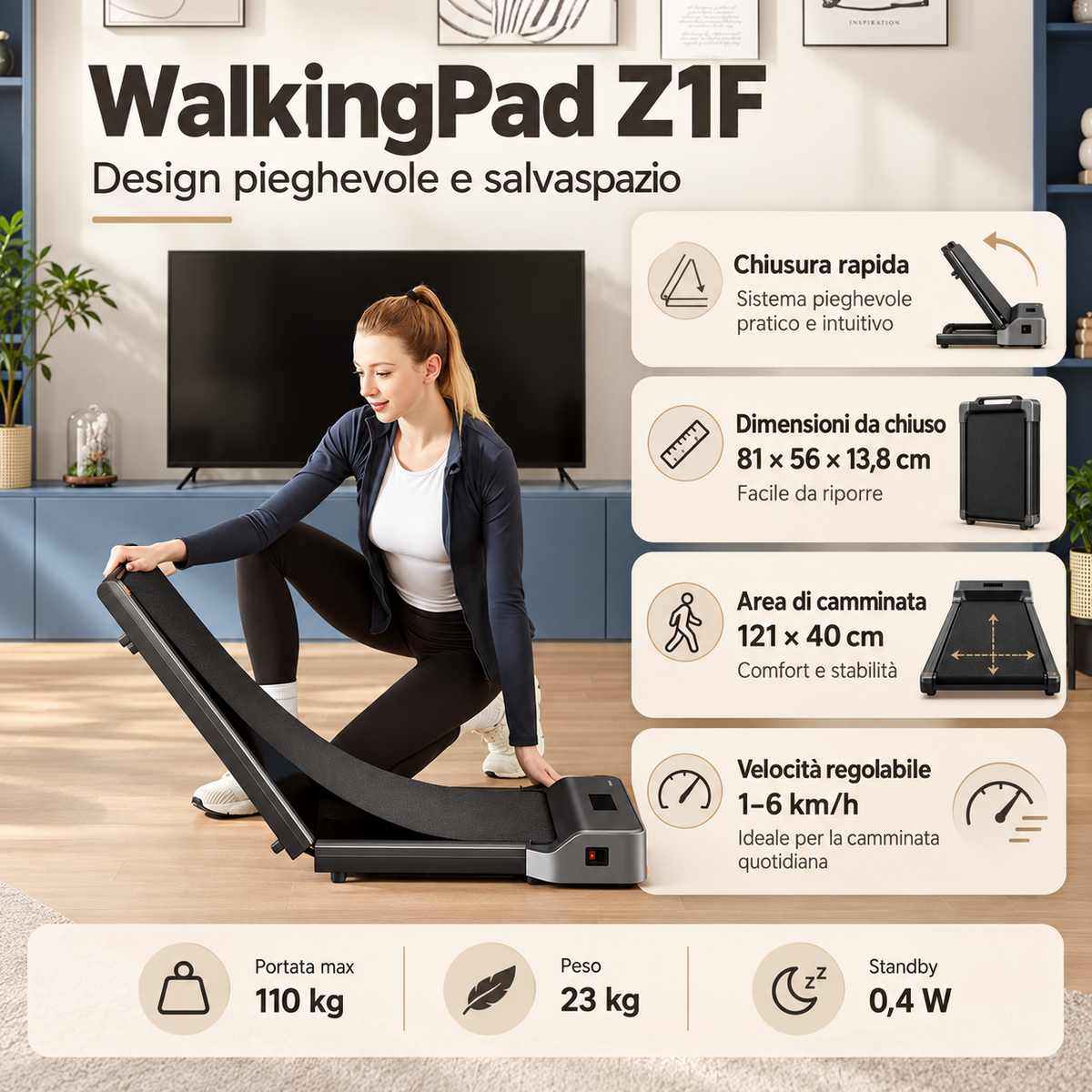 Kingsmith WalkingPad Z1F – Tapis Roulant Pieghevole 1–6 km/h
